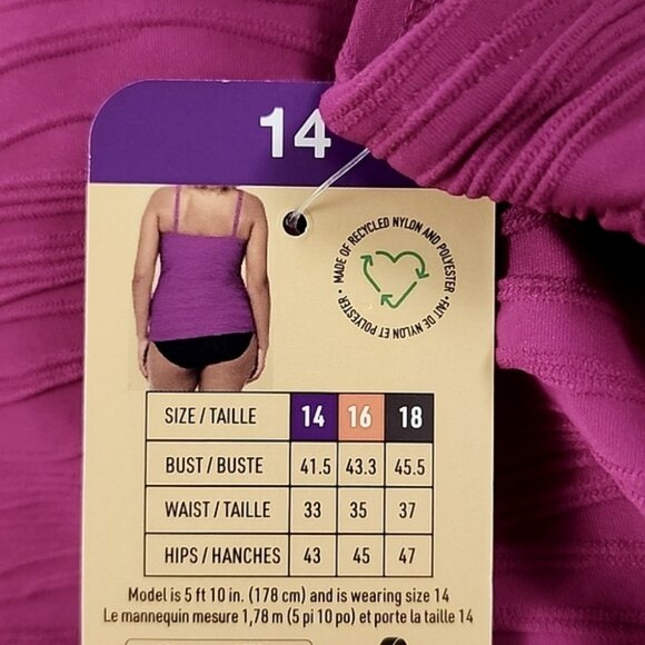CHRISTINA Women's 2 Piece Tankini Swimsuit Fuschia Black Built-In Bra Size 14 - Picture 10 of 16
